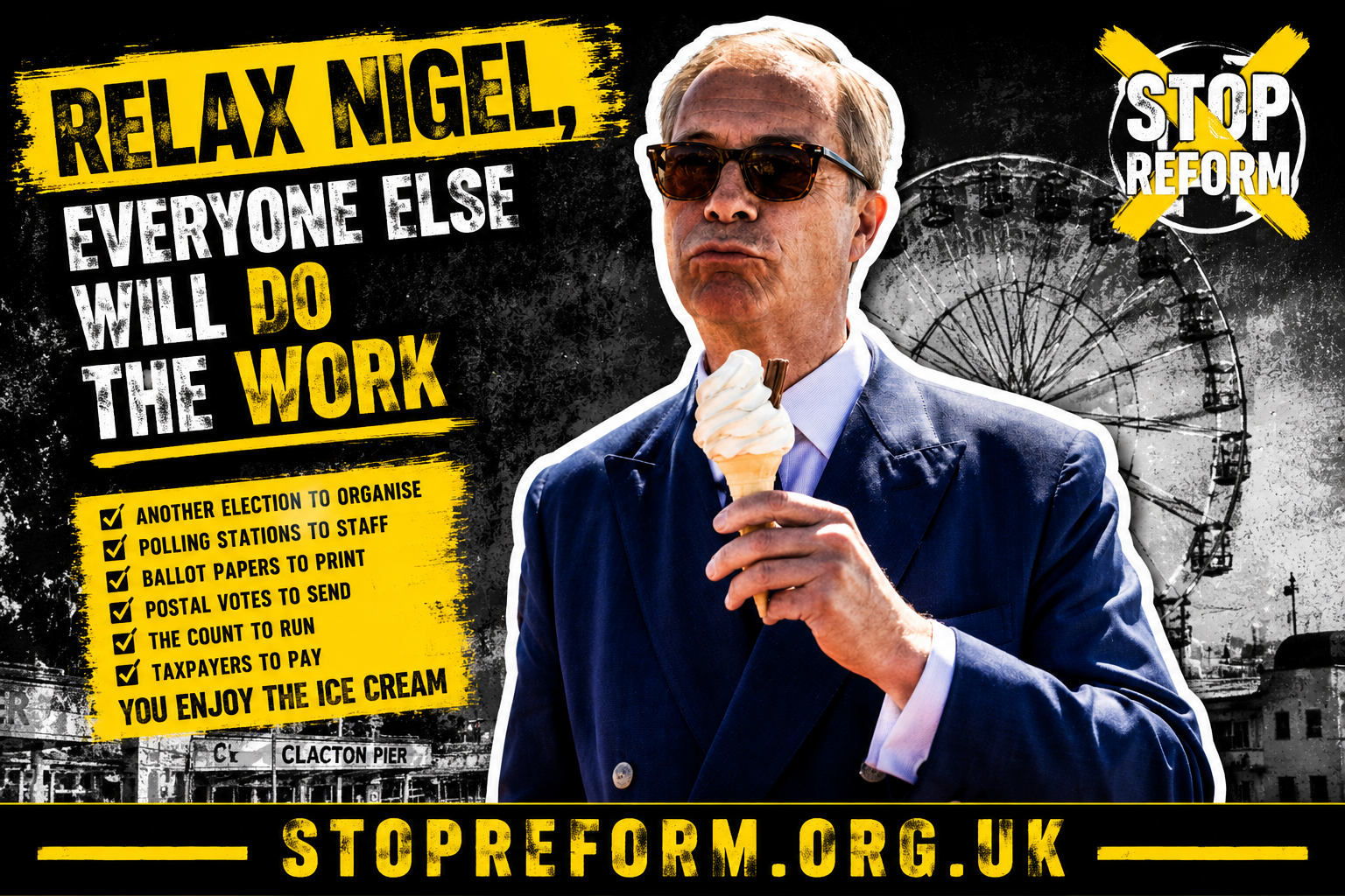 Nigel Farage eating an ice cream in Clacton