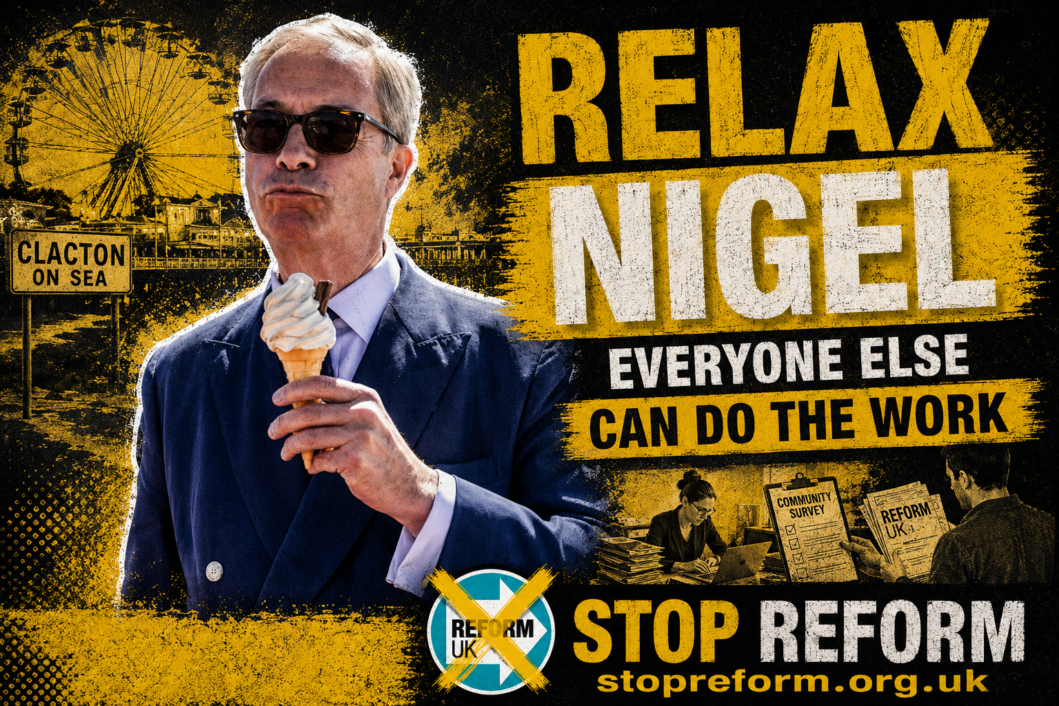 Stop Reform satirical graphic asking who is doing the local constituency work